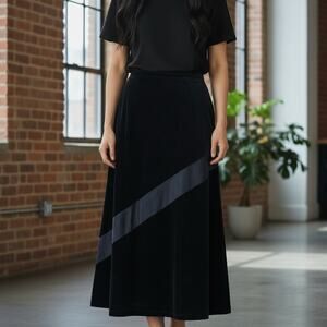 Vintage EXPRESS Tricot Black Velvet Long Maxi Skirt Size S Pull On Sheer Goth